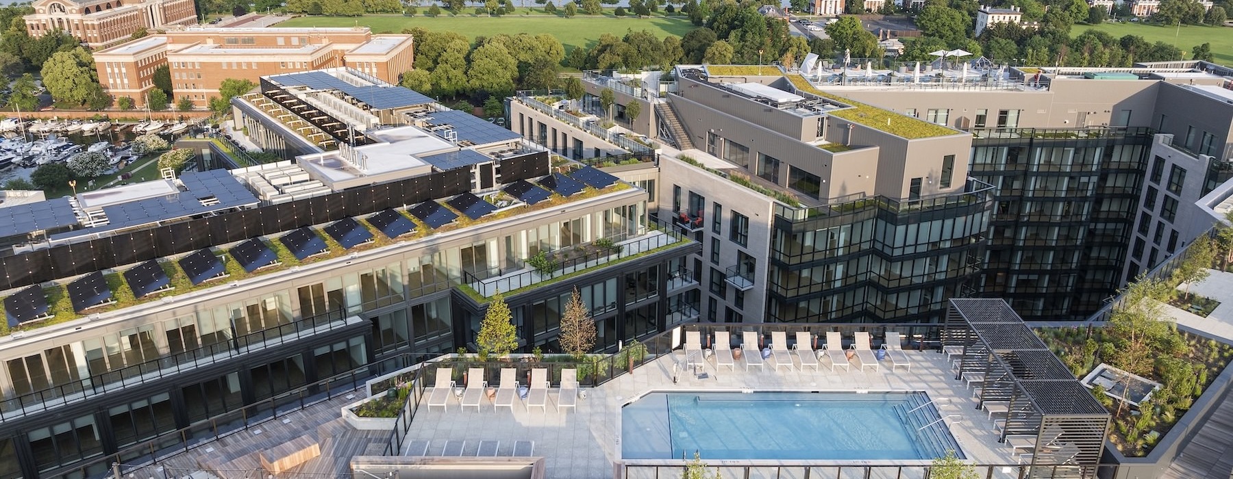 overview of building complex with a pool